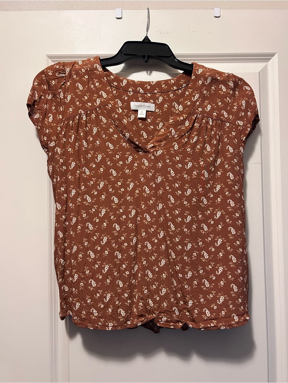Treasure & Bond Rust Floral V-Neck Short Sleeve Blouse